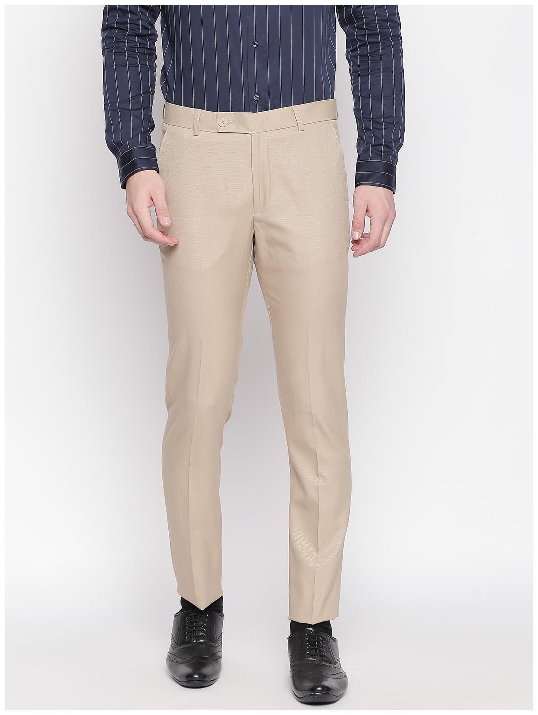 

Solemio Men Solid Regular Fit Formal Trouser - Beige