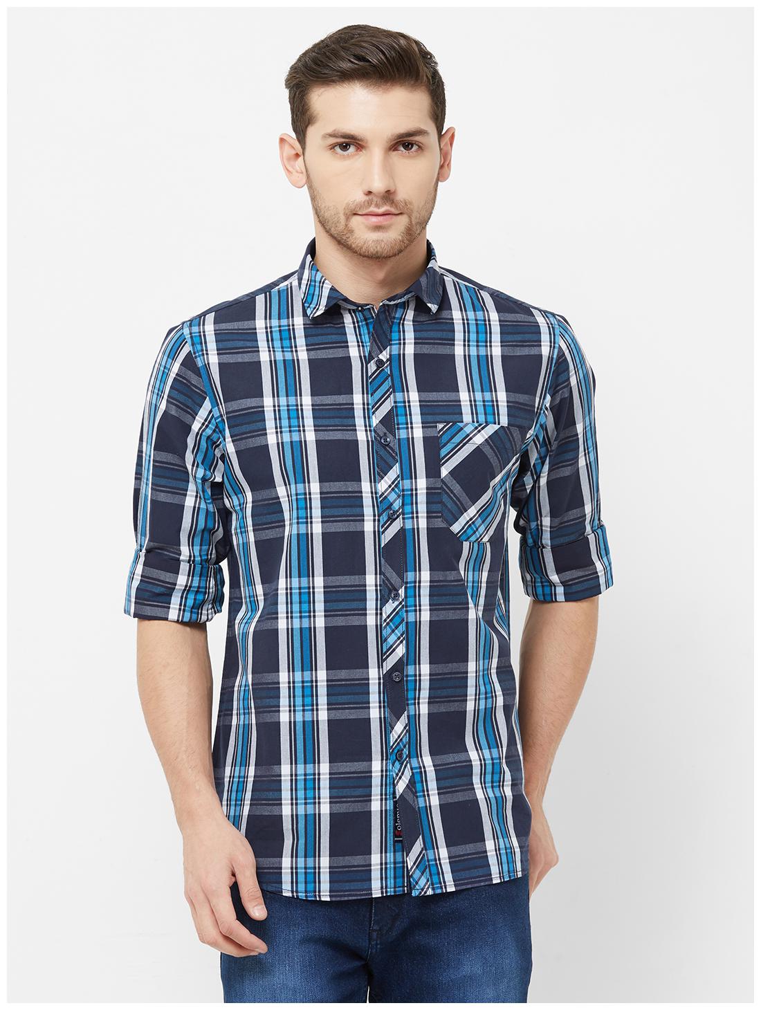 

Solemio Men Navy Blue Checked Regular Fit Casual Shirt