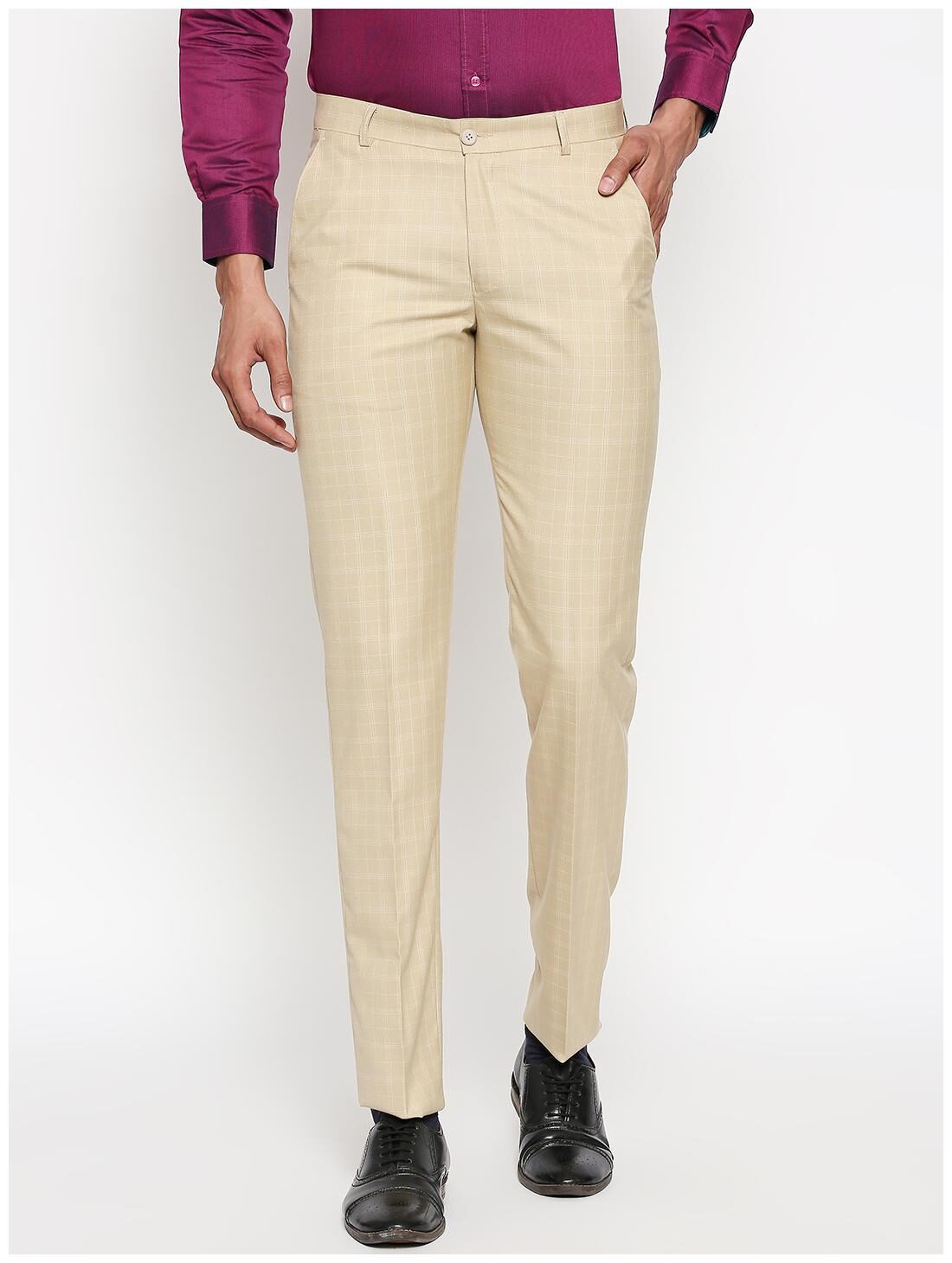 

Solemio Men Checked Slim Fit Formal Trouser - Beige