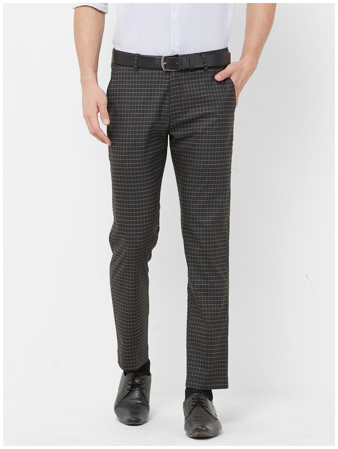 

Solemio Men Checked Regular Fit Formal Trouser - Black