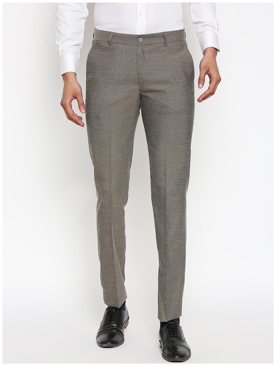 

Solemio Men Textured Regular Fit Formal Trouser - Grey