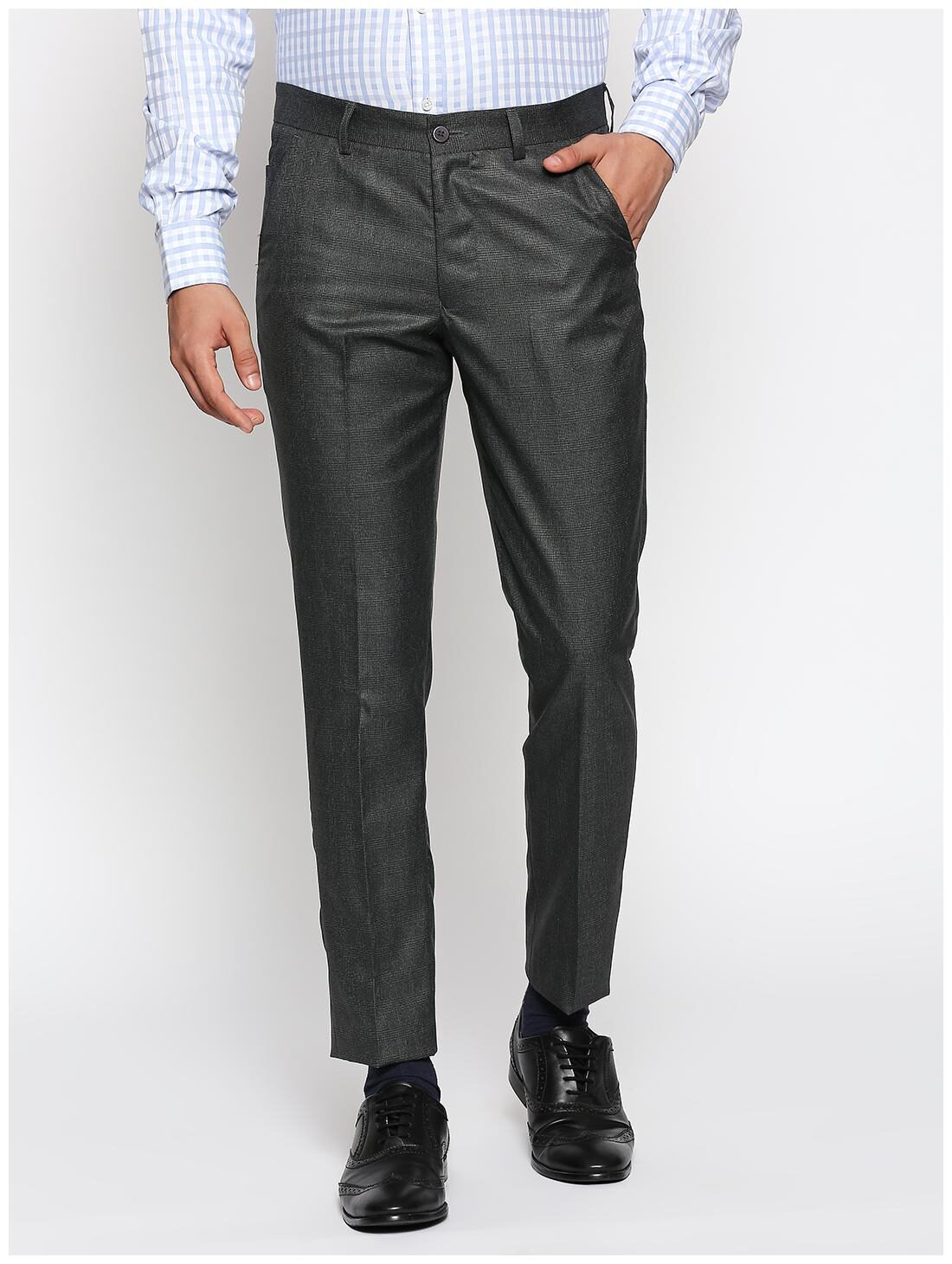 

Solemio Men Checked Slim Fit Formal Trouser - Grey