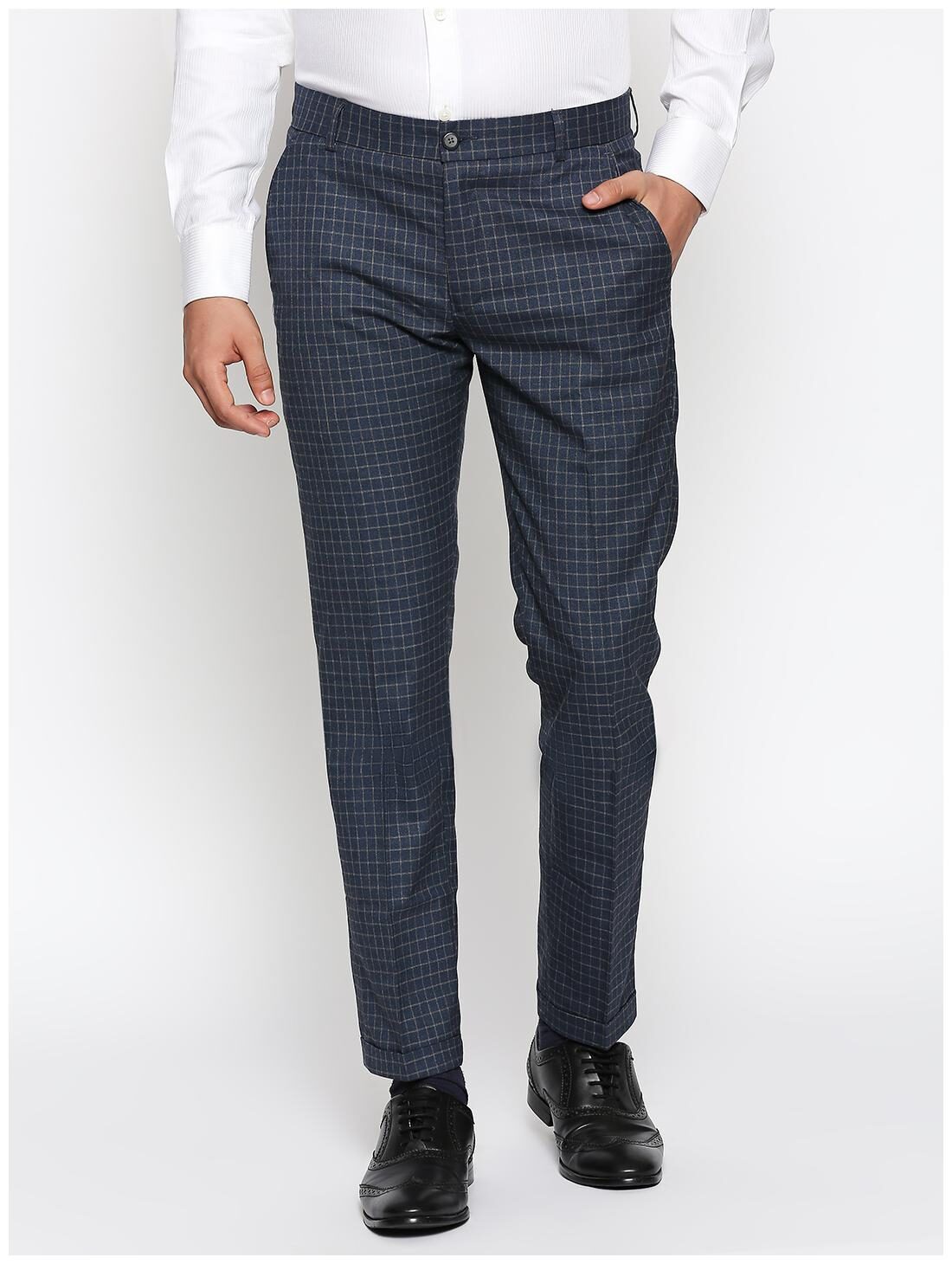 

Solemio Men Checked Slim Fit Formal Trouser - Blue