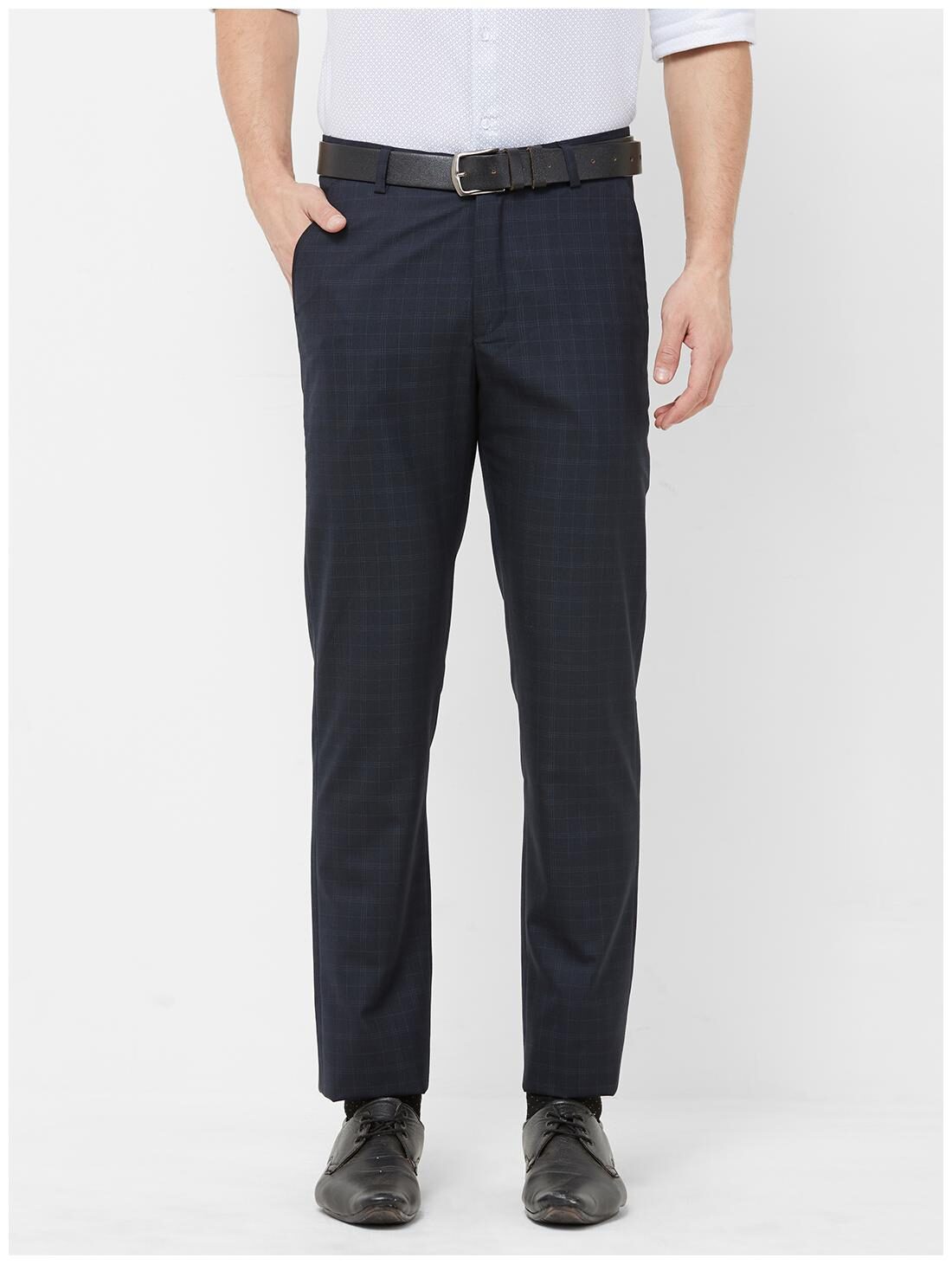 

Solemio Men Checked Regular Fit Formal Trouser - Blue