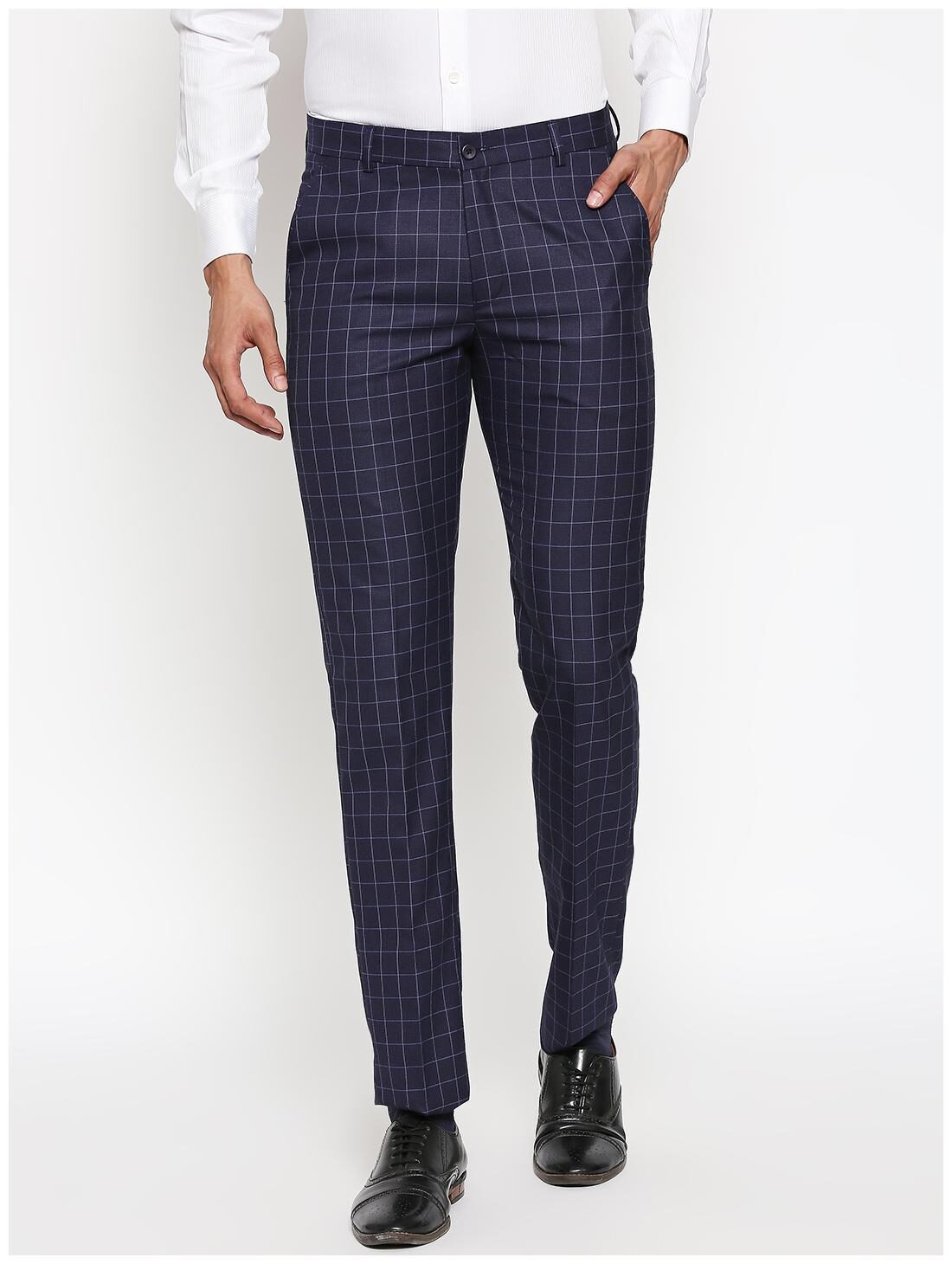 

Solemio Men Checked Slim Fit Formal Trouser - Navy Blue