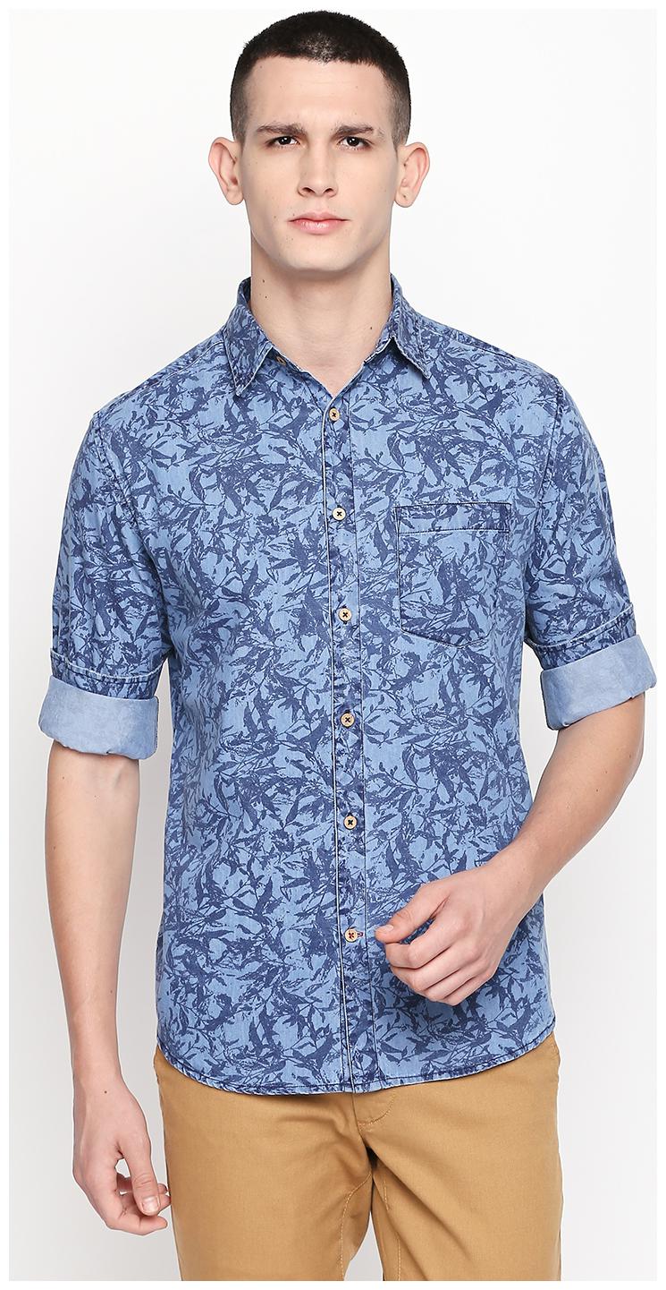 

SOLEMIO Men Blue Printed Regular Fit Casual Shirt