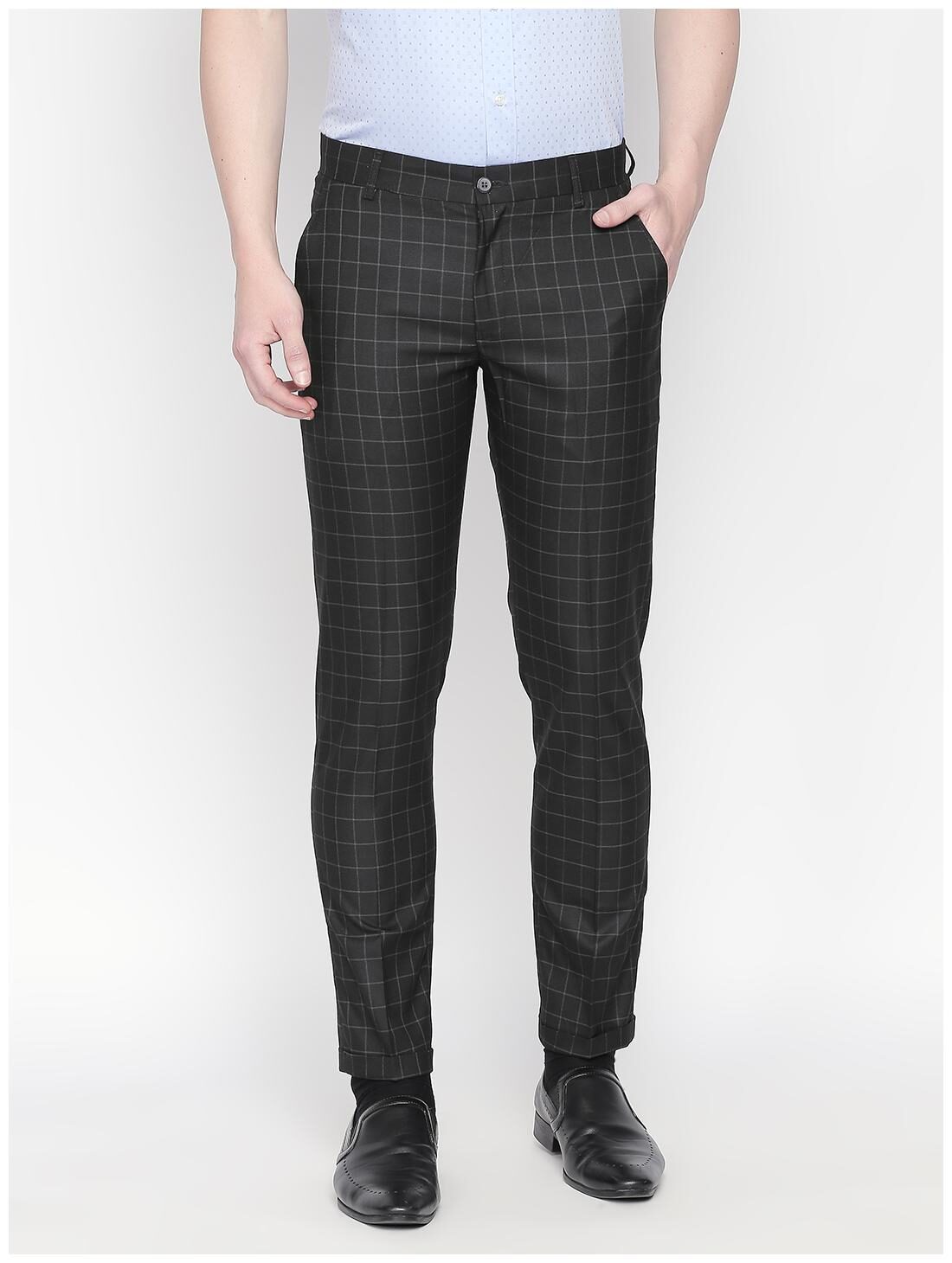 

Solemio Men Checked Slim Fit Formal Trouser - Black