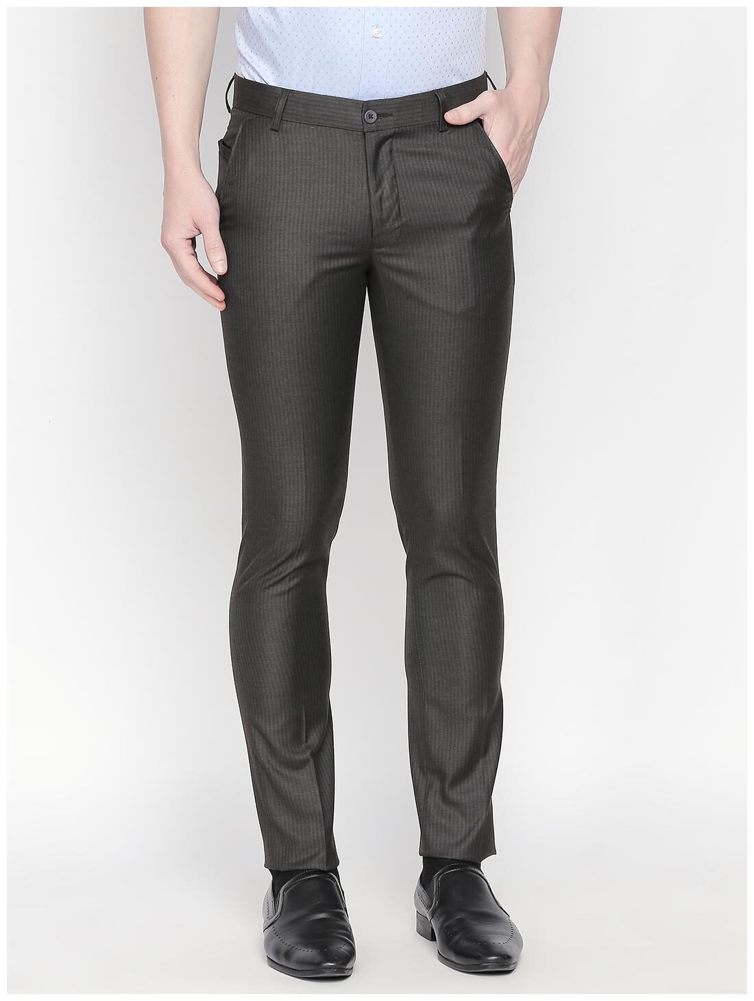 

Solemio Men Striped Slim Fit Formal Trouser - Brown