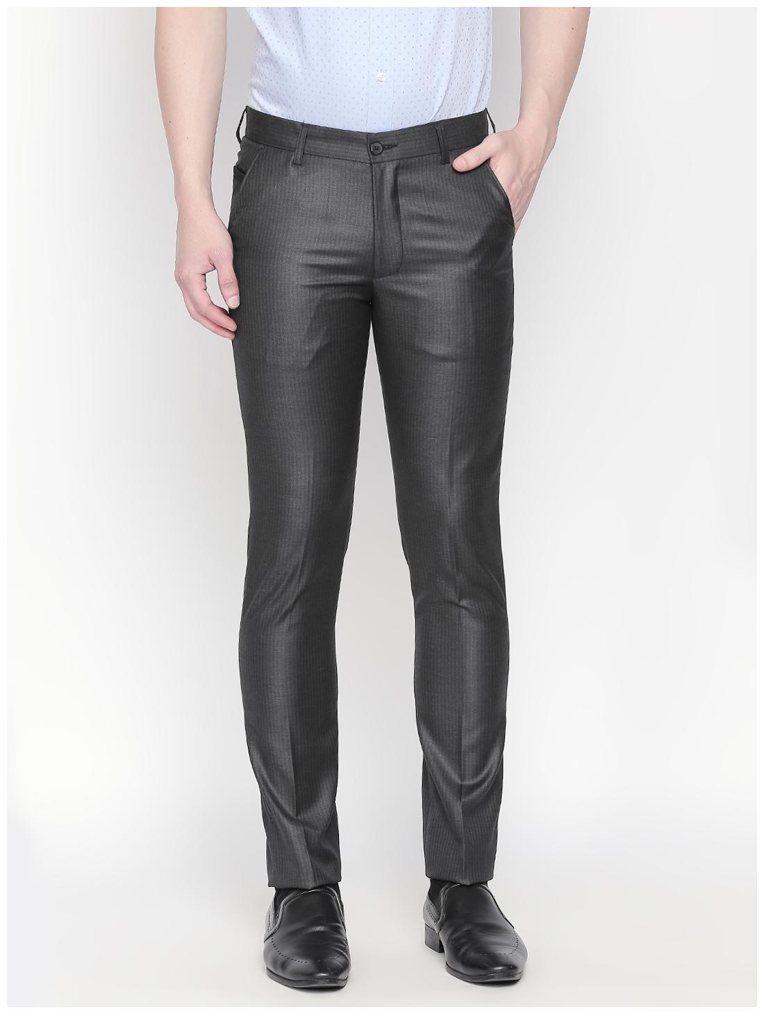 

Solemio Men Striped Slim Fit Formal Trouser - Grey