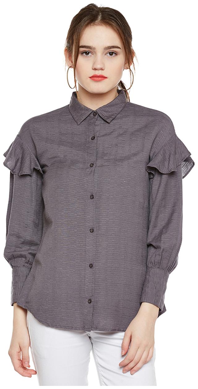 

Oxolloxo Women Grey Solid Regular Fit Shirt