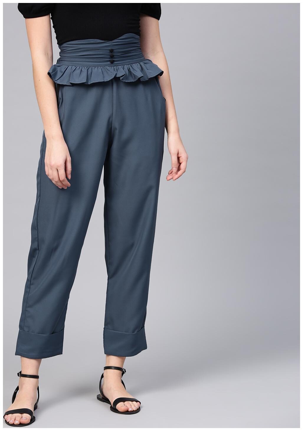 

Solid grey ankle length straight trouser