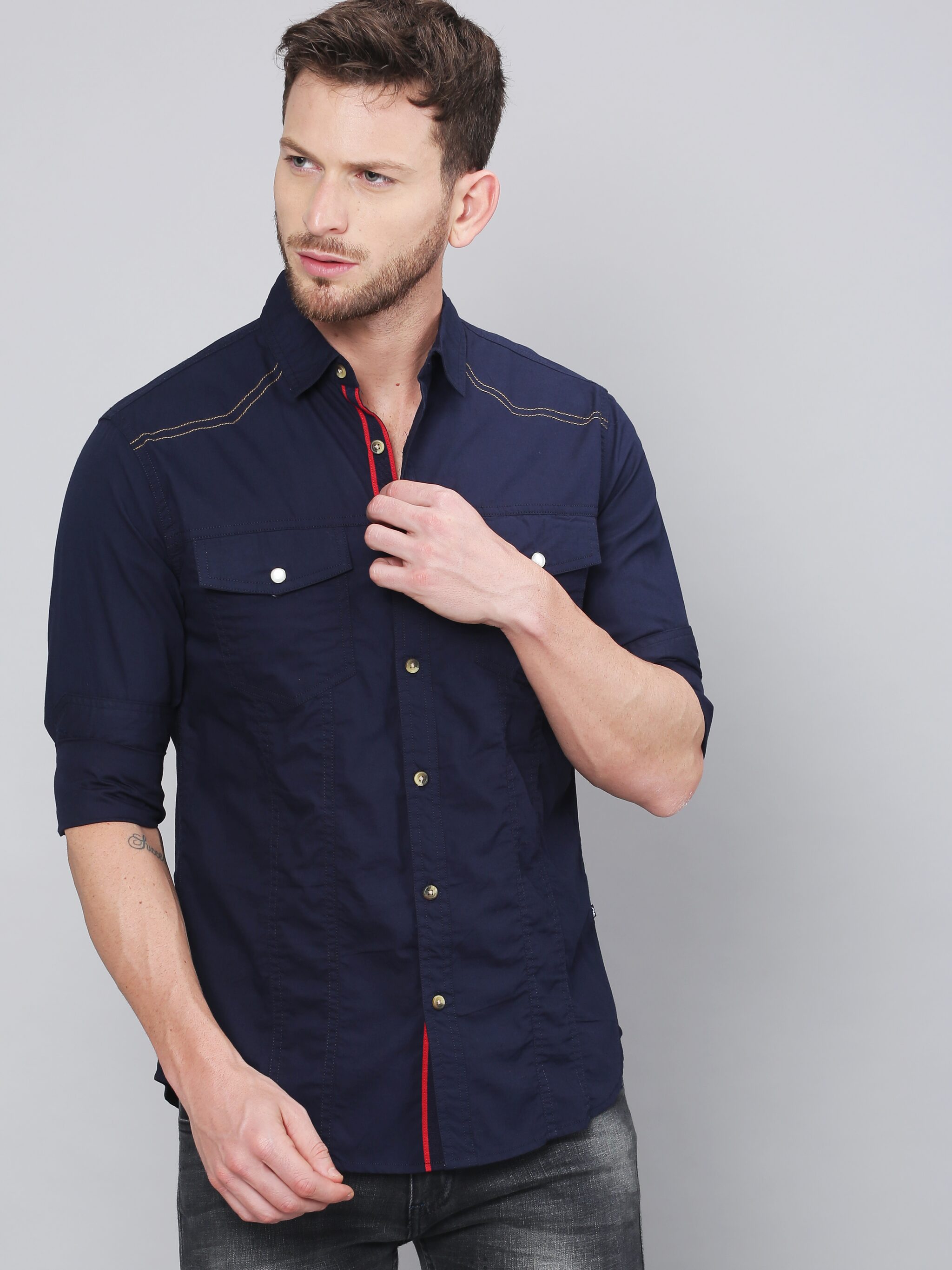 

Solid Styles Men Blue Printed Regular Fit Casual Shirt