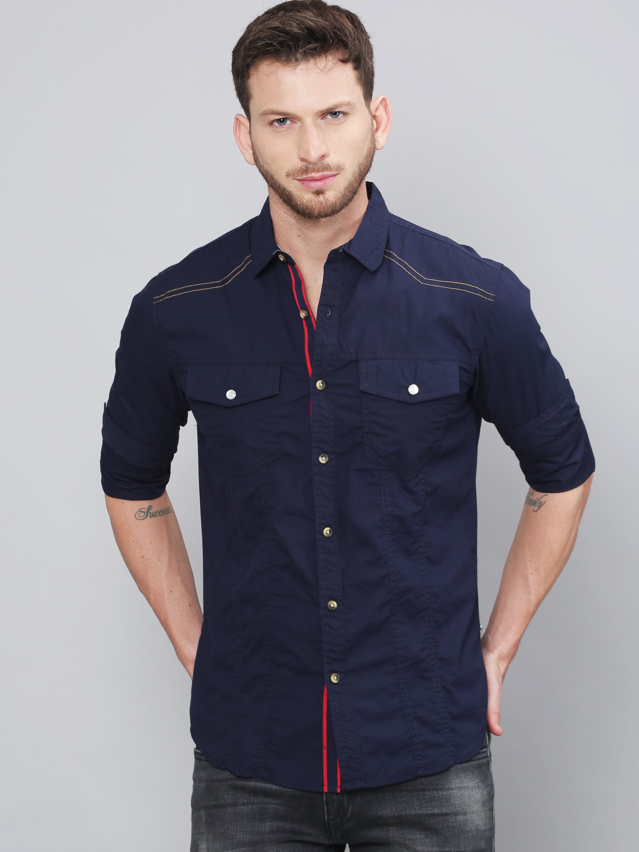 

Solid Styles Men Blue Solid Regular Fit Casual Shirt