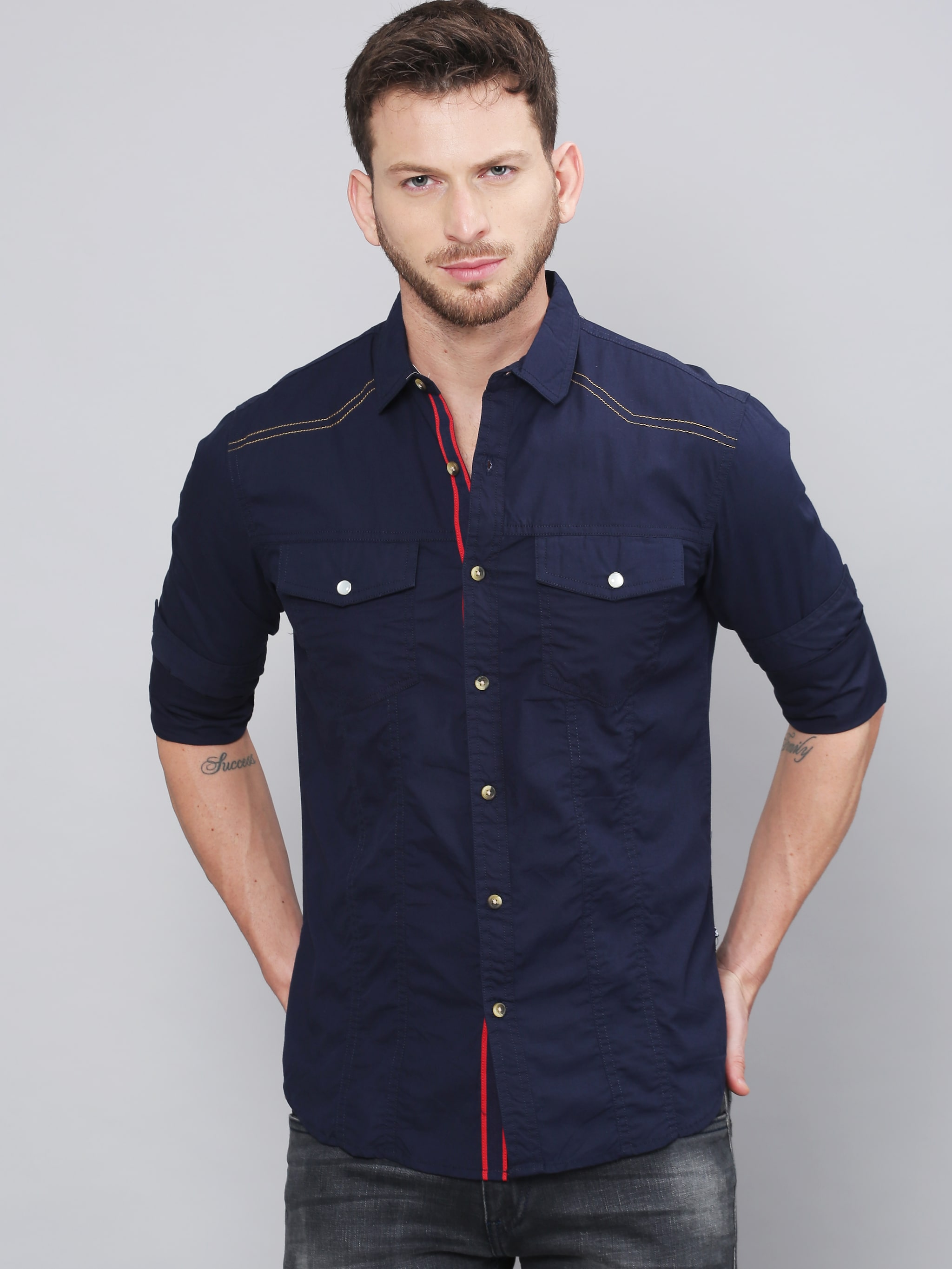 

Solid Styles Men Blue Solid Regular Fit Casual Shirt