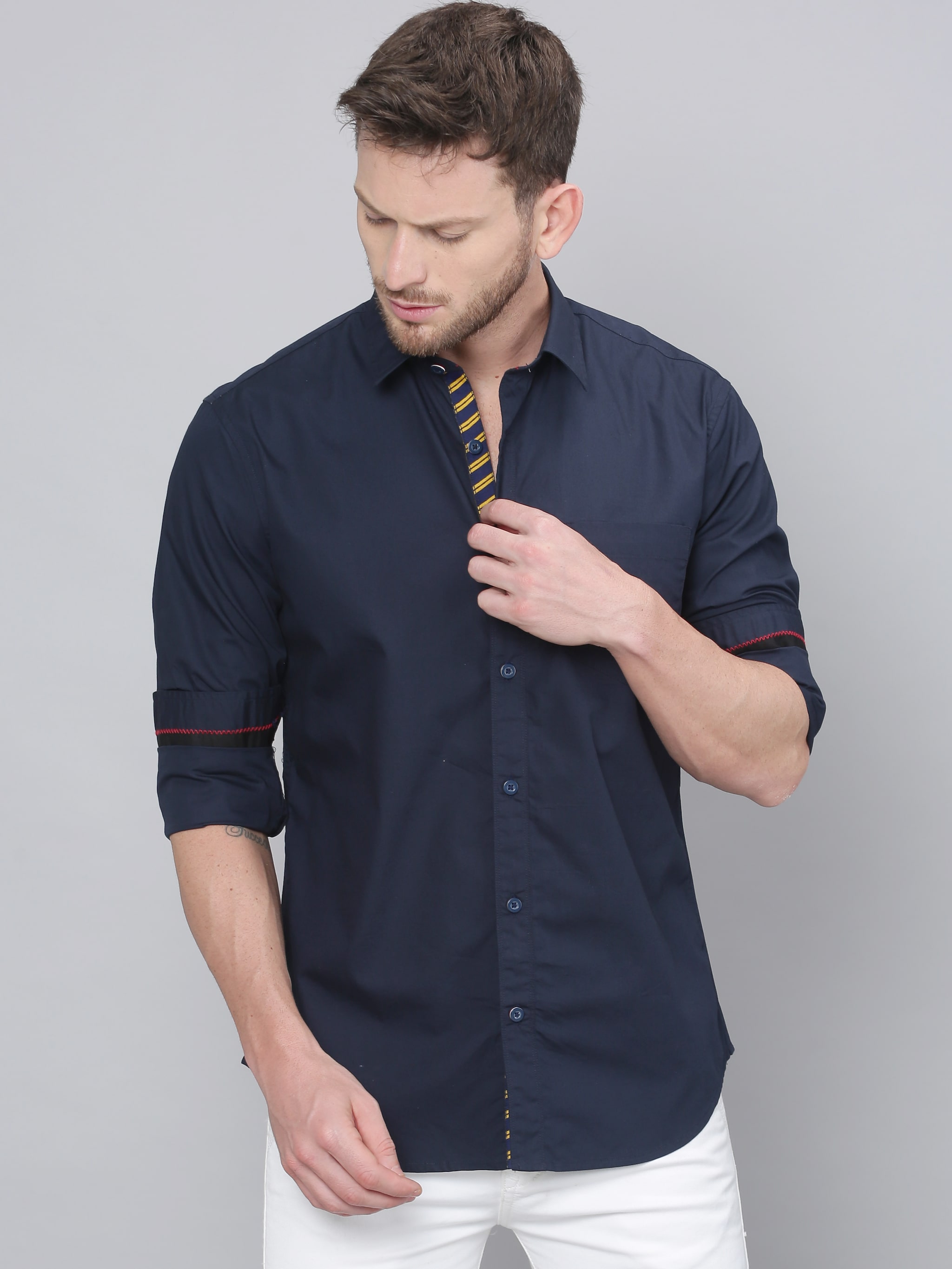 

Solid Styles Men Blue Solid Regular Fit Casual Shirt