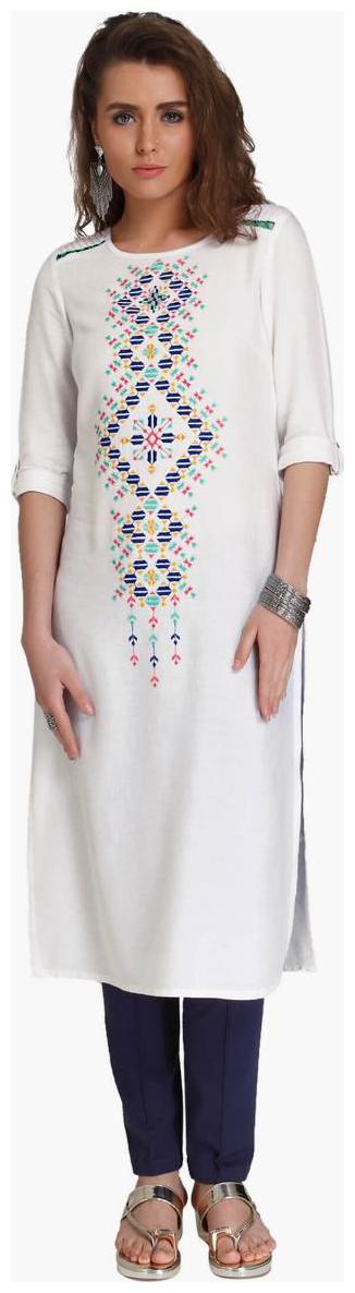 

NAARI Women White Embroidered Straight Kurti