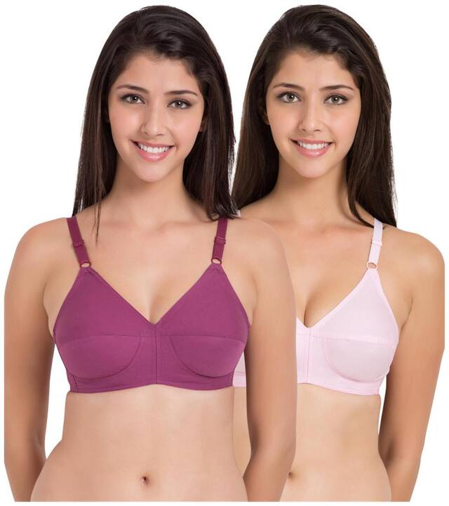 Souminie Pack of 2 Non Padded Cotton T Shirt Bra - Purple , Pink