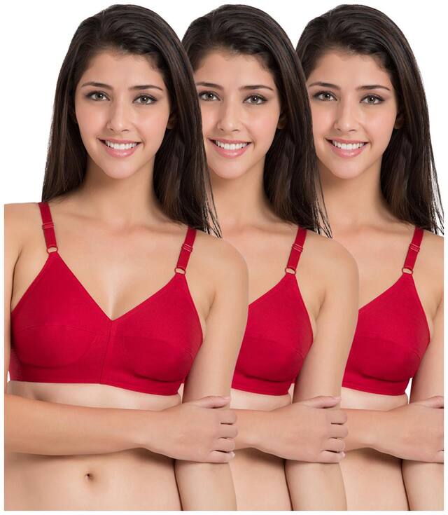 Souminie Cotton Non Strechable Red (Pack Of 3) Non-Wired Bra