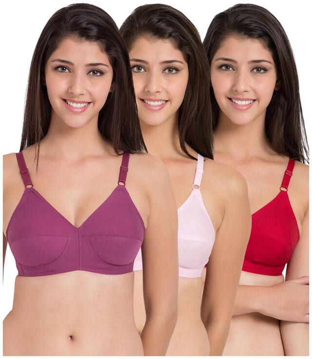 Souminie Cotton Non Strechable Multicolor (Pack Of 3) Non-Wired Bra