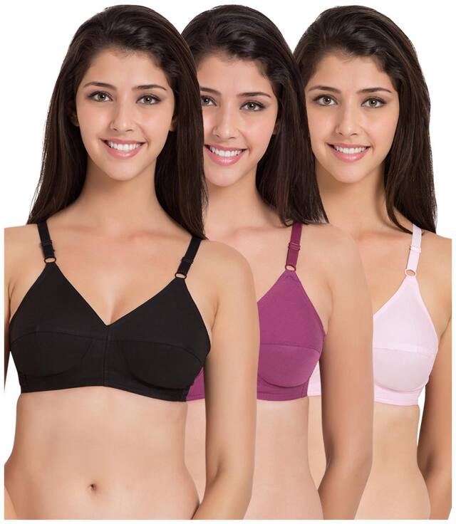Souminie Pack of 3 Non Padded Cotton T Shirt Bra - Multi