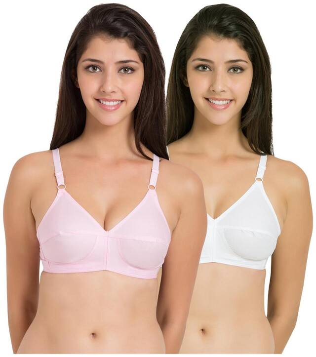 Souminie Cotton Non Strechable Pink White (Pack Of 2) Non-Wired Bra