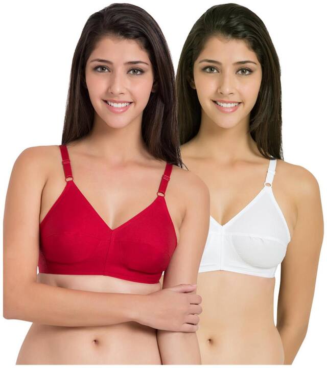 Souminie Cotton Non Strechable Red White (Pack Of 2) Non-Wired Bra