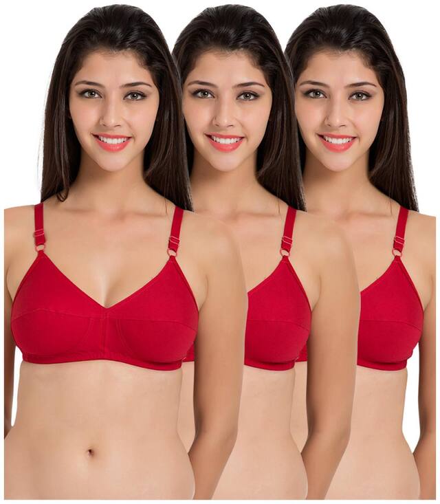 Souminie Flexi Fit Cotton Red Non Padded (Pack Of 3) Non-Wired Bra