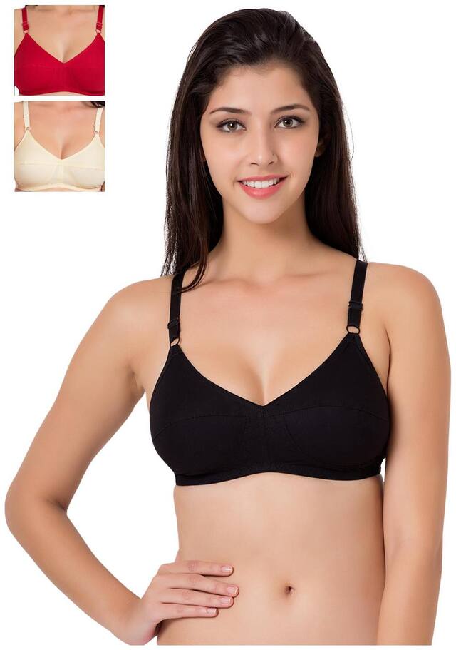 Souminie Flexi Fit Pure Cotton Multicolor Non Padded (Pack Of 3) Non-Wired Bra