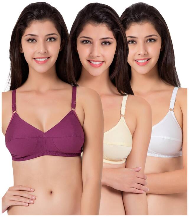 Souminie Flexi Fit Cotton Multicolor Non Padded (Pack Of 3) Non-Wired Bra