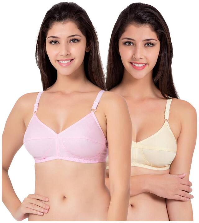 Souminie Flexi Fit Cotton Pink Skin Non Padded (Pack Of 2) Non-Wired Bra