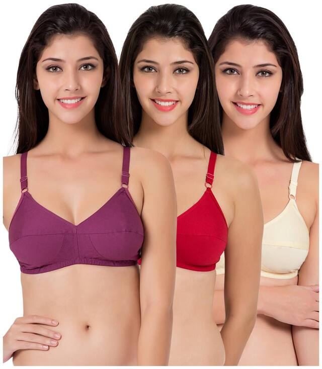 Souminie Pack of 3 Non Padded Cotton T Shirt Bra - Multi