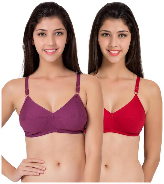 Souminie Pack of 2 Non Padded Cotton T Shirt Bra - Multi