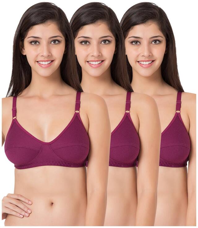 Souminie Pack of 3 Non Padded Cotton T Shirt Bra - Pink