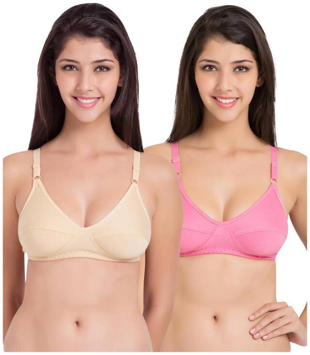 Souminie Pack of 2 Non Padded Cotton T Shirt Bra - Multi