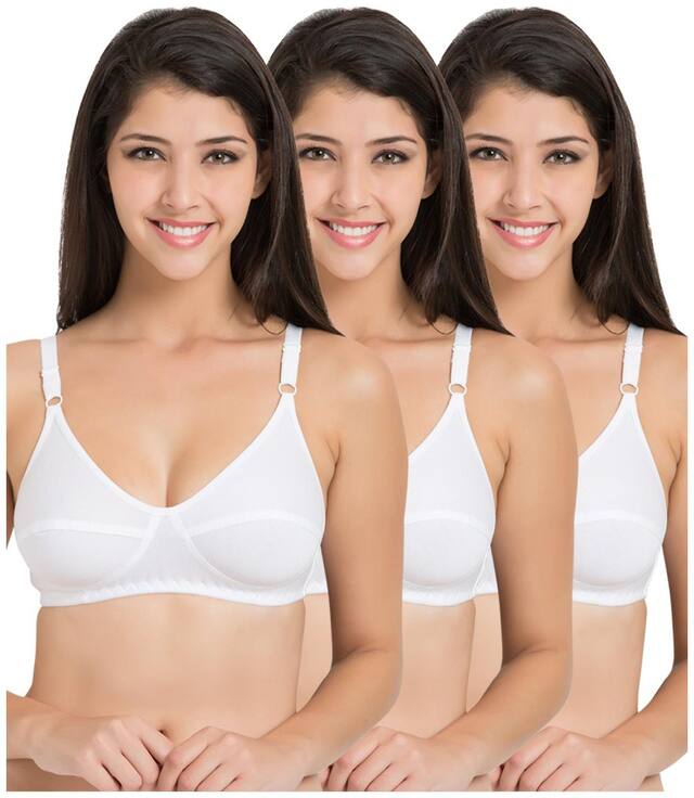 Souminie Pack of 3 Non Padded Cotton T Shirt Bra - White