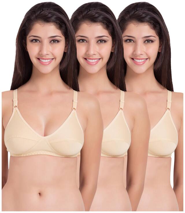 Souminie Pack of 3 Non Padded Cotton T Shirt Bra - Beige