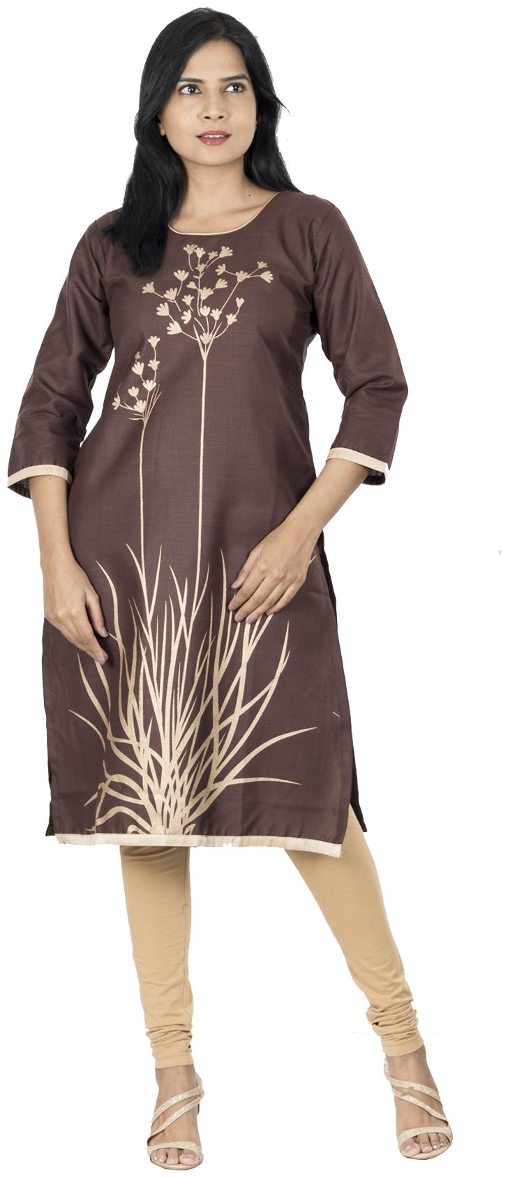 

South India Shopping Mall Women Brown Floral Straight Kurti