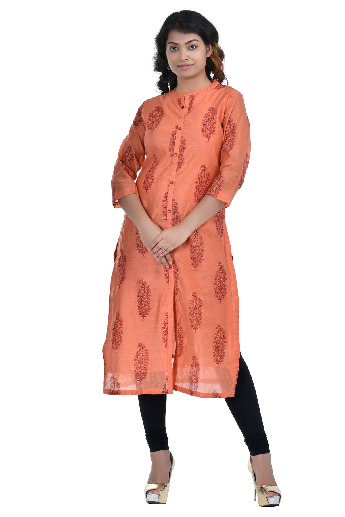 

South India Shopping Mall Women Chanderi Printed Straight Kurti - Orange