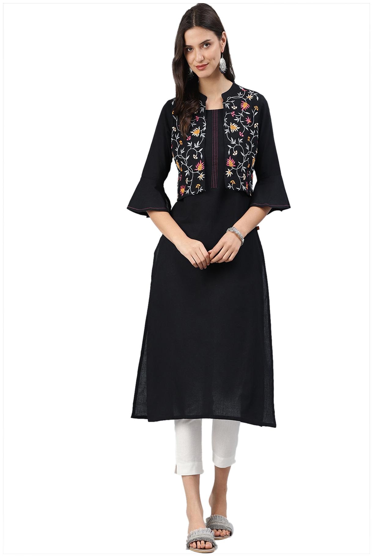 

South India Shopping Mall Women Black Solid Straight Kurti