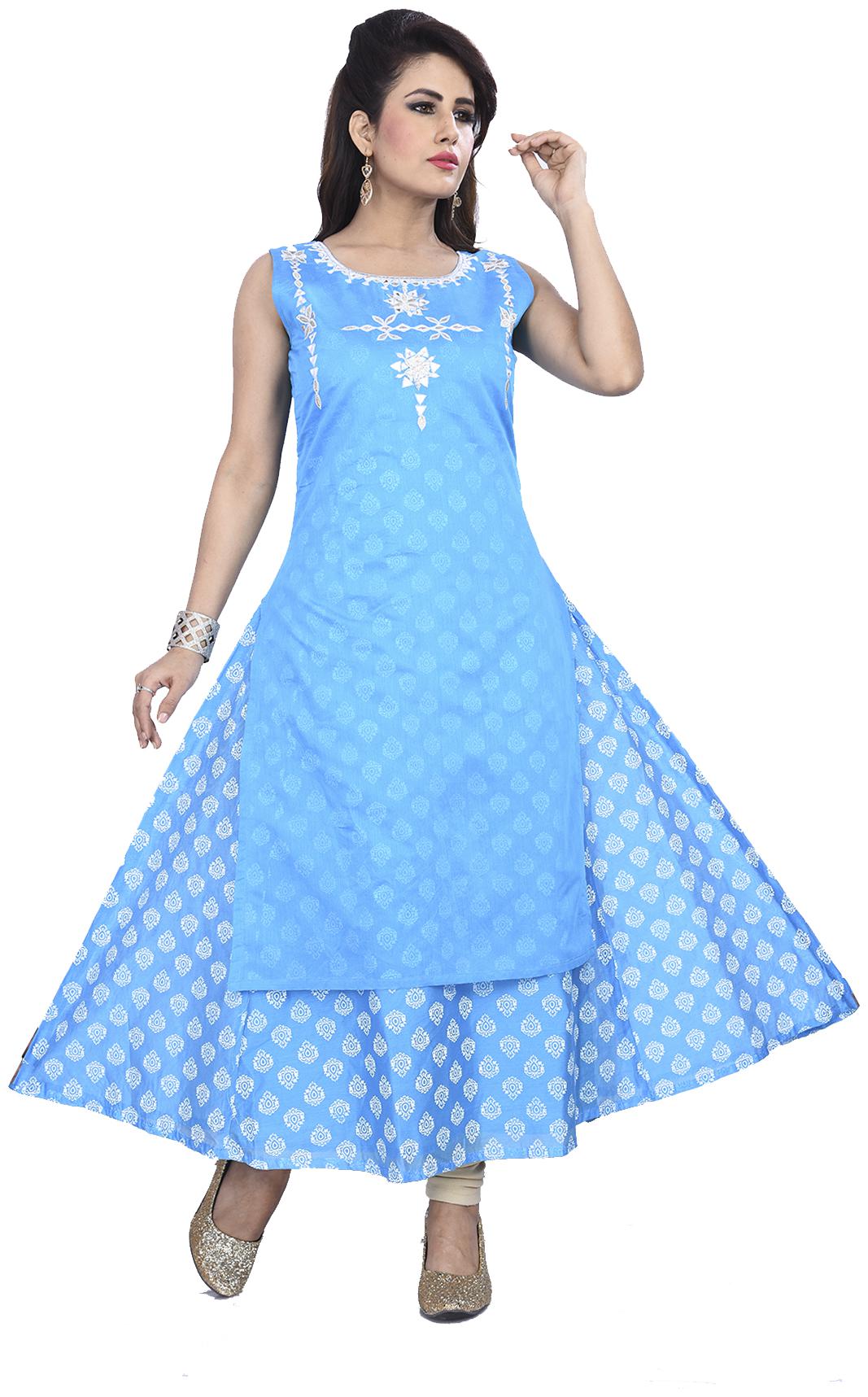 

South India Shopping Mall Women Chanderi Anarkali Kurti Dress Turquoise color