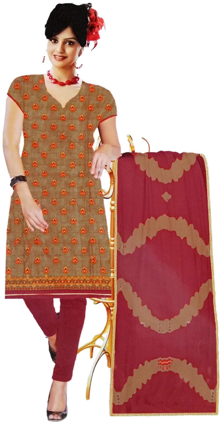 

South India Shopping Mall Cotton Printed Regular Suit - Brown Purple