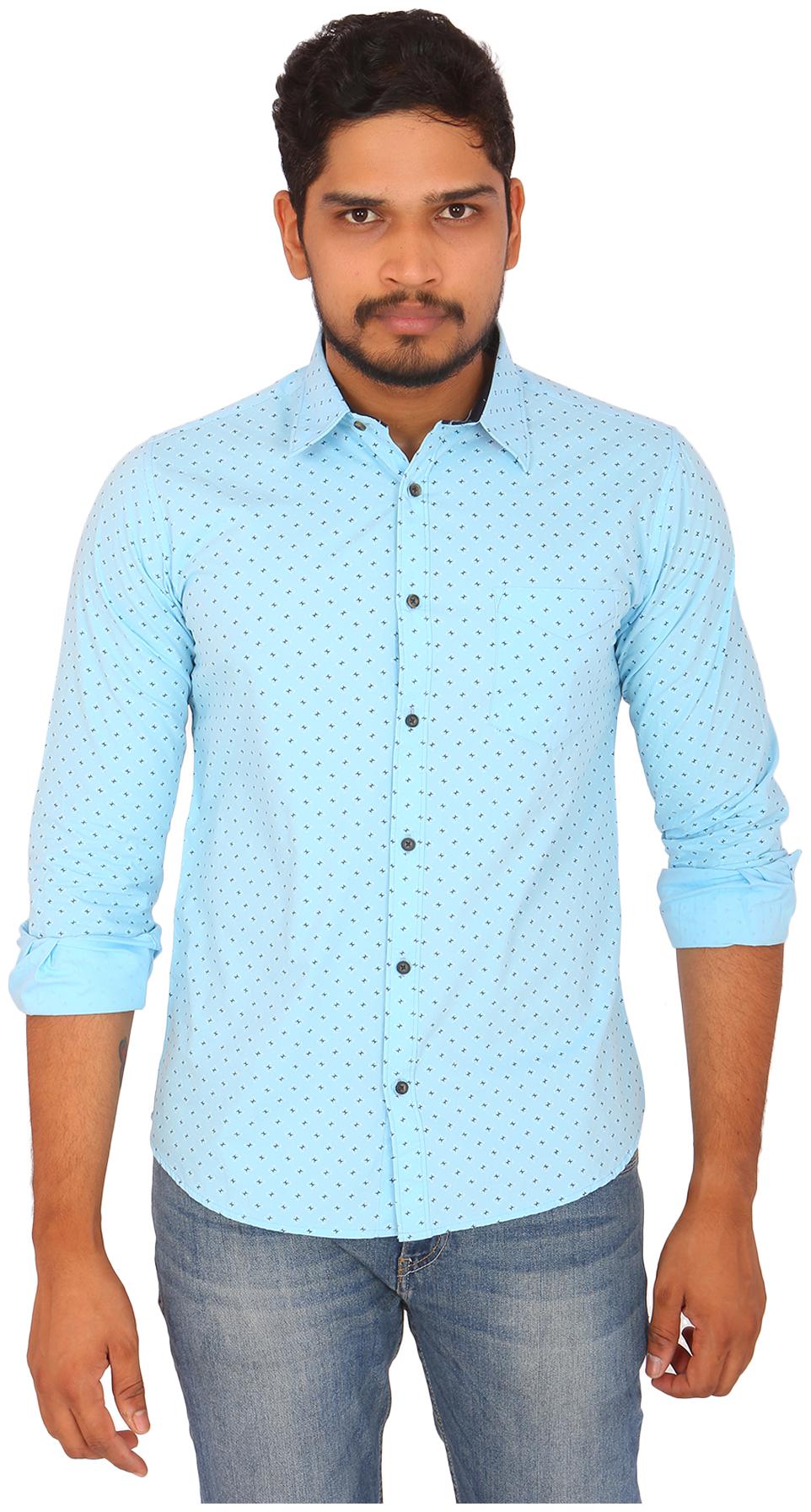 

South India Shopping Mall Adam Parker Turquoise Printed Cotton Men Shirt