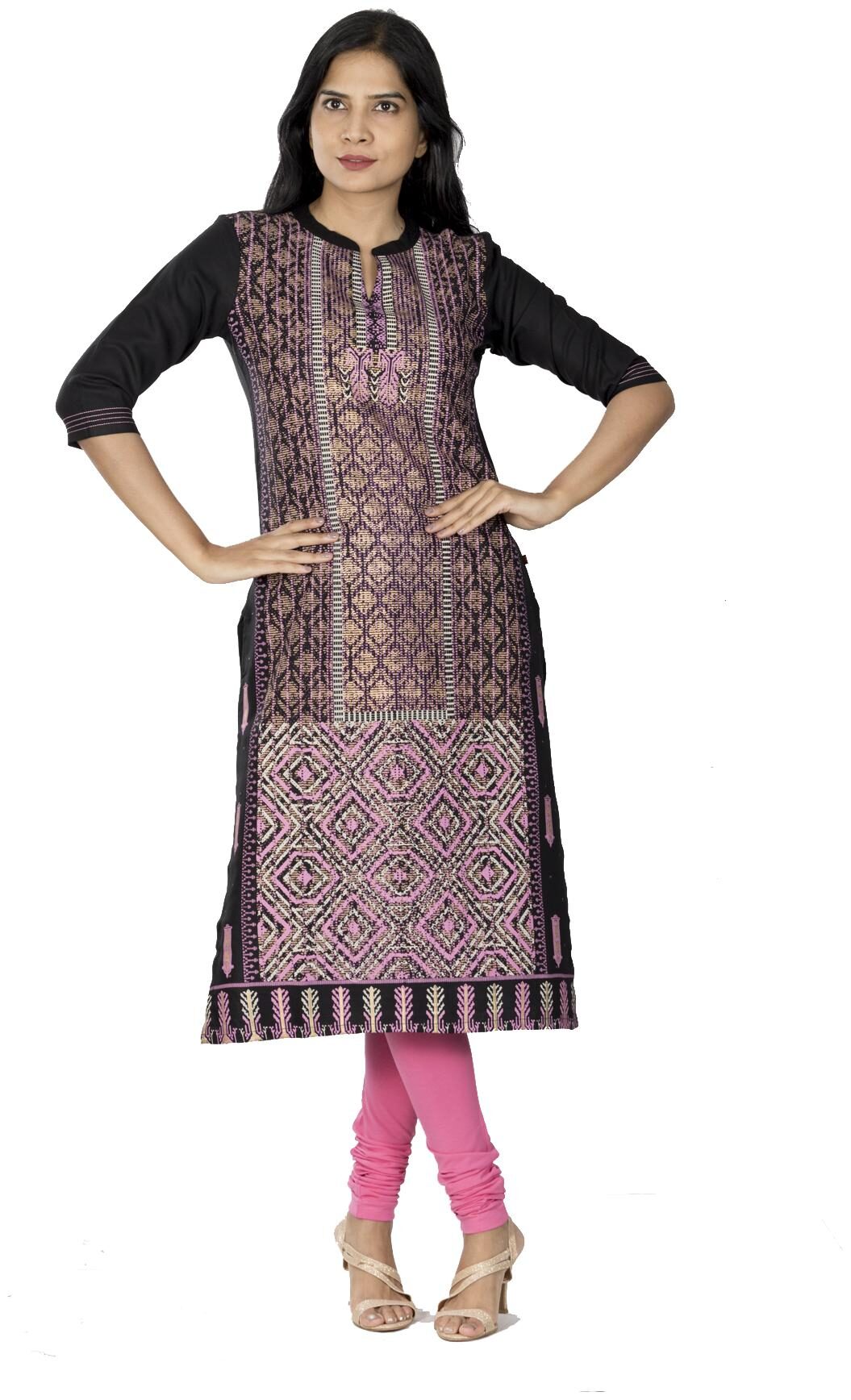

South India Shopping Mall Women Black Printed Straight Kurti