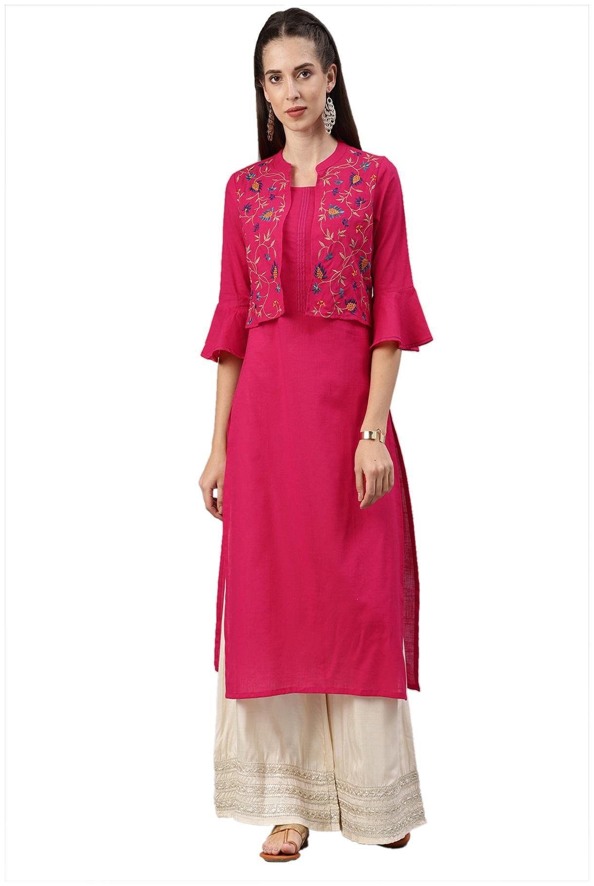

South India Shopping Mall Women Pink Solid Straight Kurta