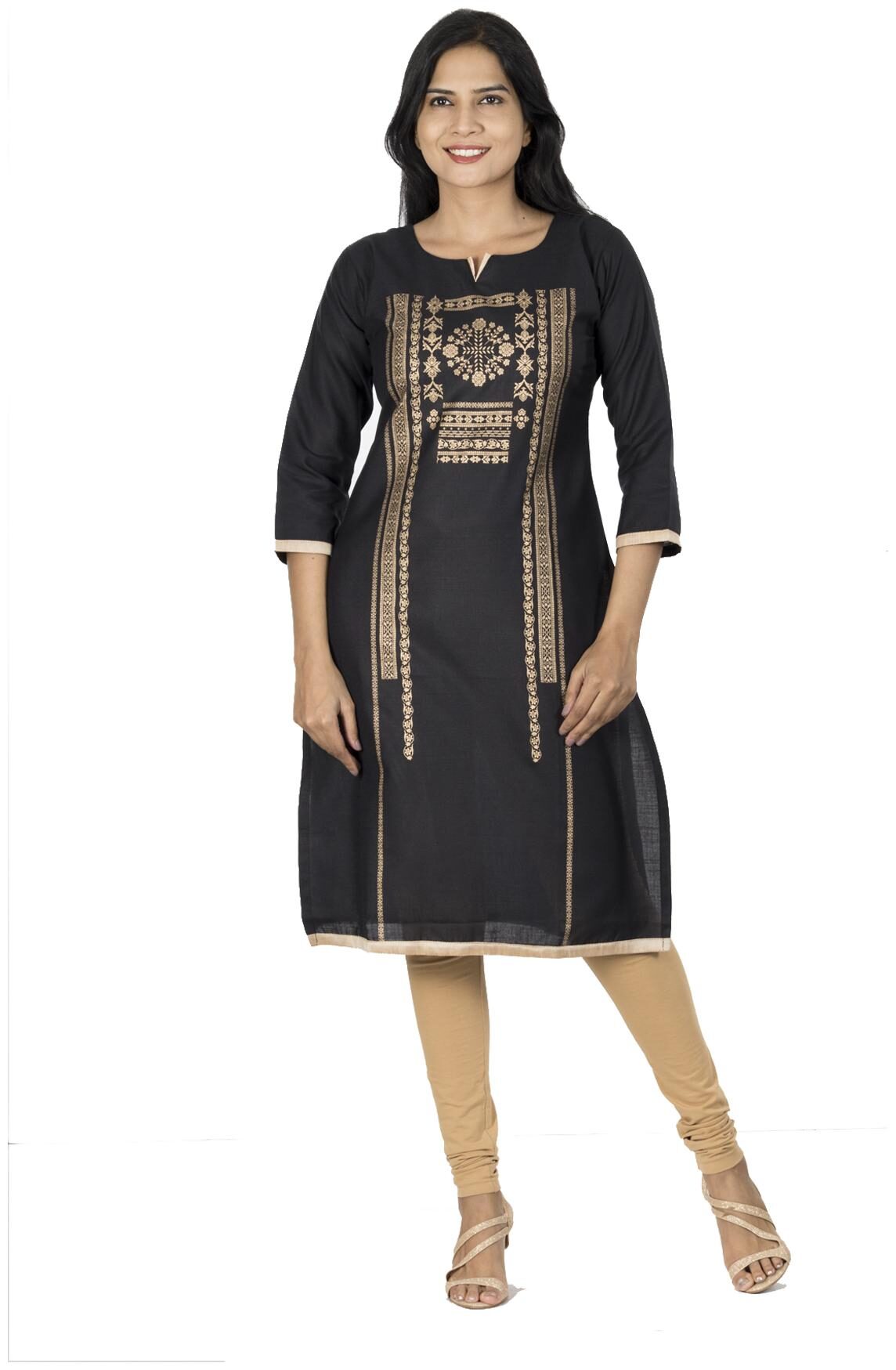

South India Shopping Mall Cotton Floral Black Kurti