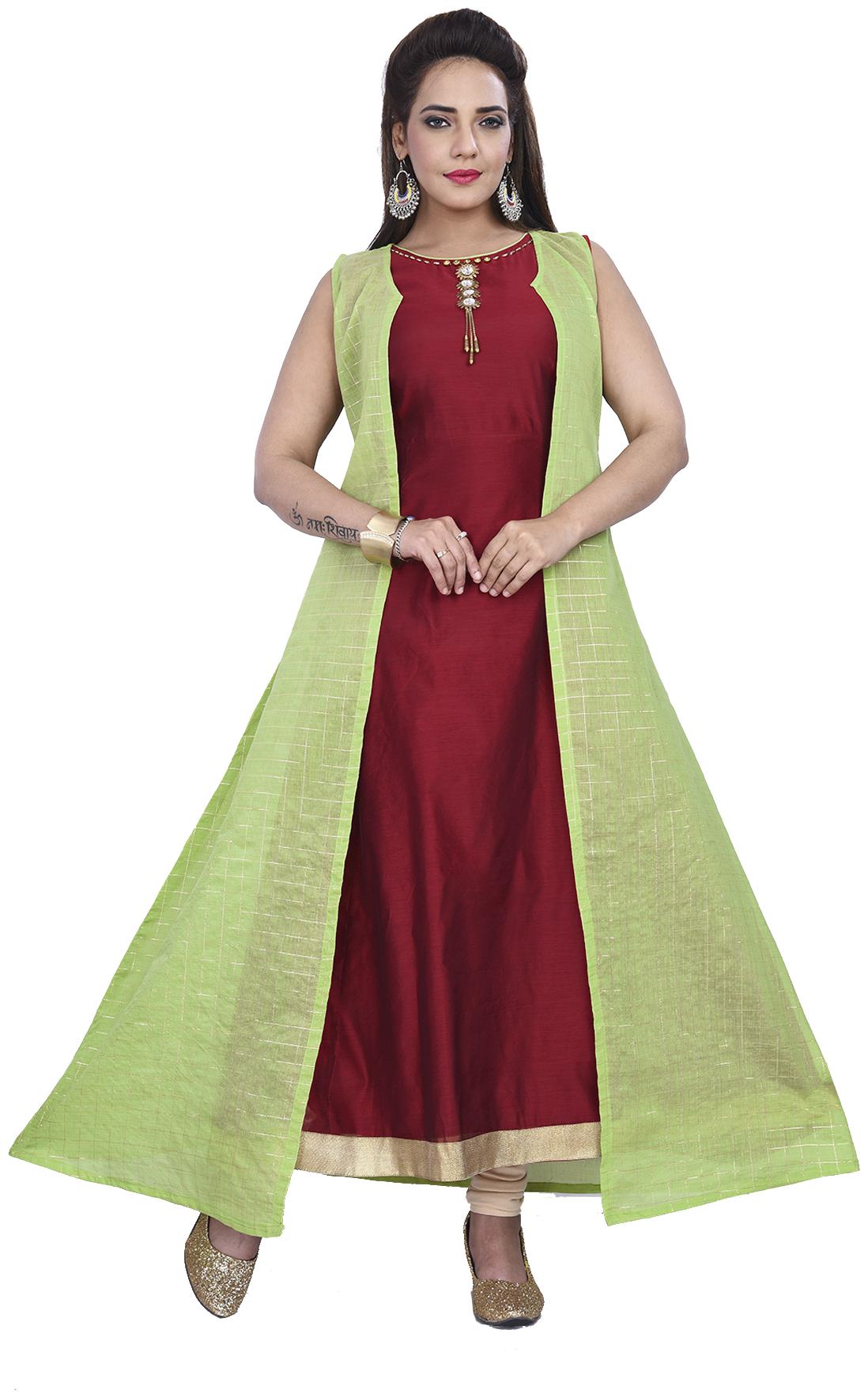 

South India Shopping Mall Women Blended Printed Gown Maroon Green