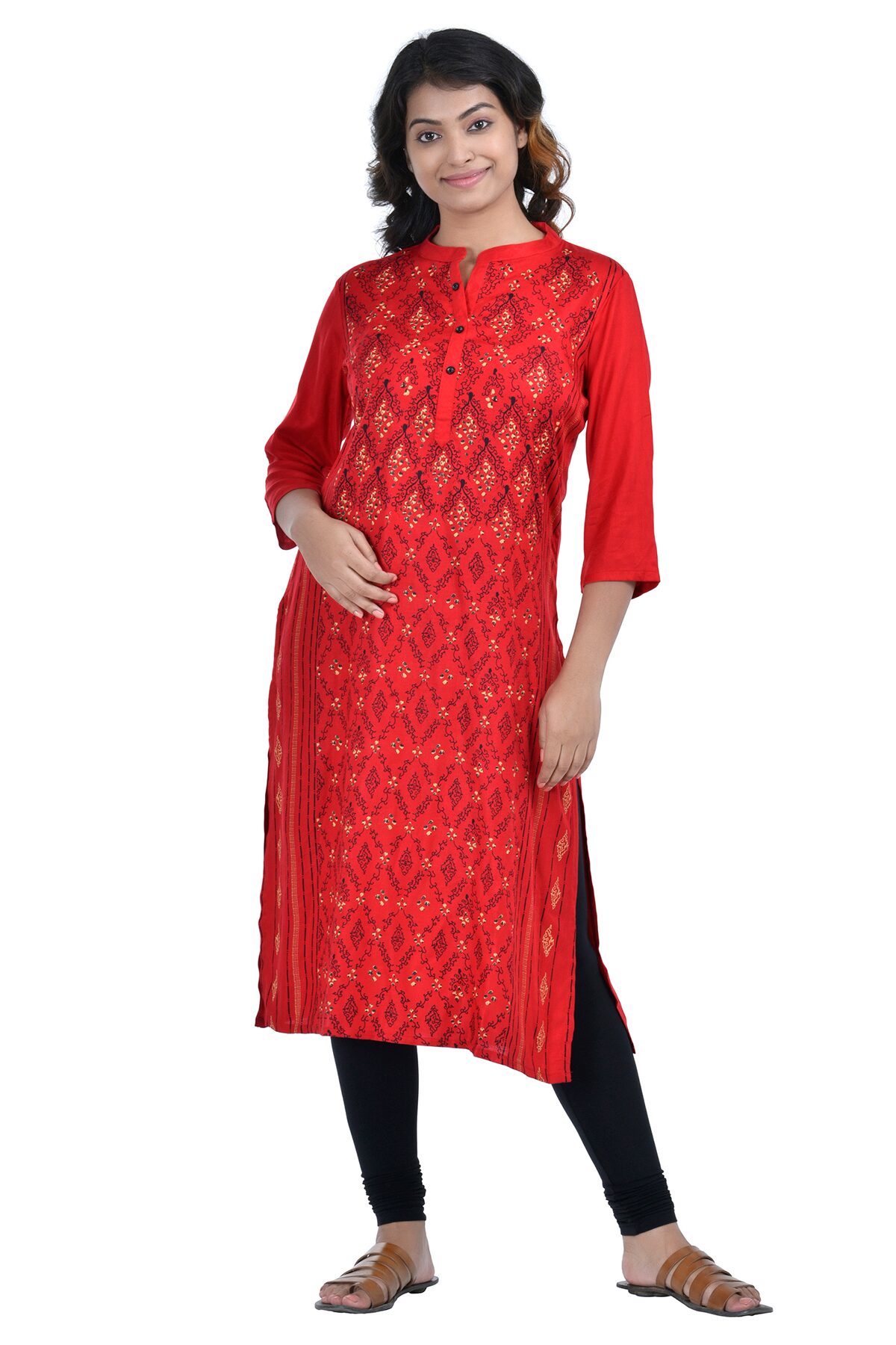 

South India Shopping Mall Women Rayon Printed Straight Kurti - Red