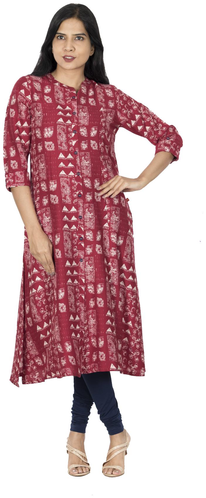 

South India Shopping Mall Women Maroon Printed Straight Kurti