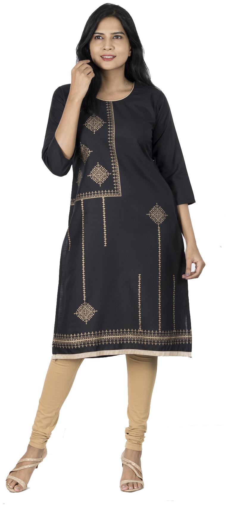 

South India Shopping Mall Cotton Printed Black Kurti