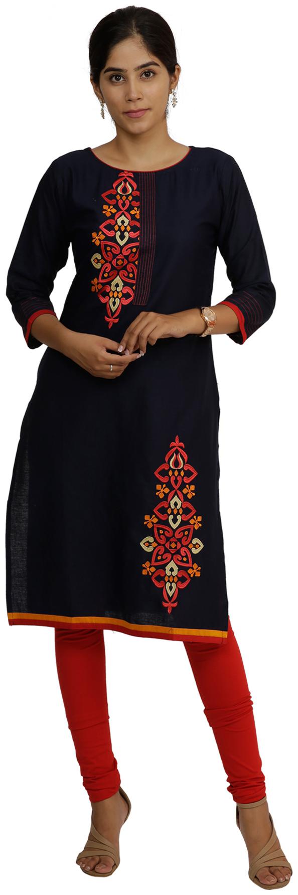 

South India Shopping Mall Women Blue Solid Straight Kurti